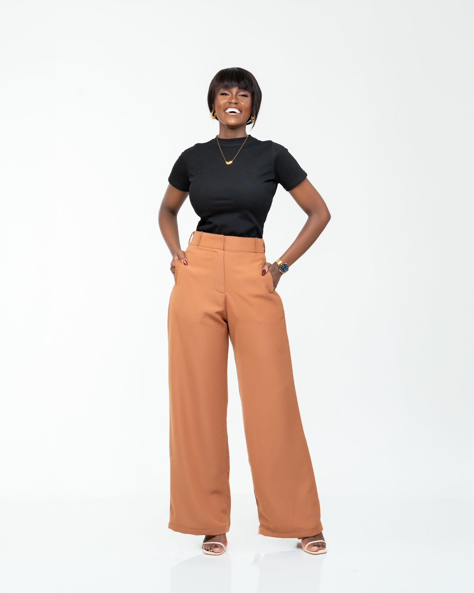 Fluid Wide Leg Pants in CARAMEL - Ikojn